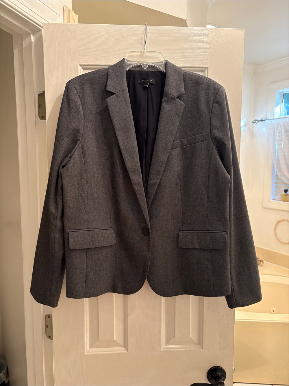Ann Taylor Charcoal Gray Single-Button Tailored Blazer